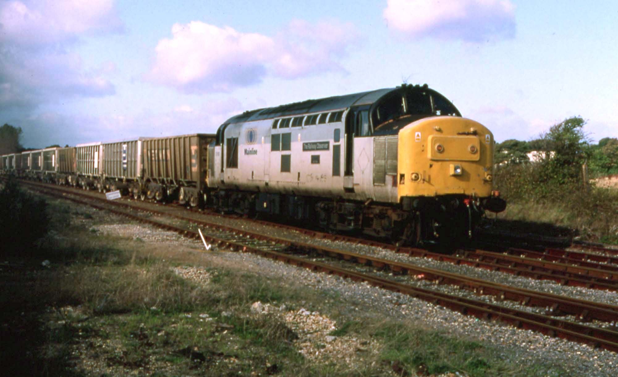 37890 on Merehead to Hamworthy stone train, 17th October 1998. Martyn Thresh
After unloading at the terminal near Hamworthy Junction, the train runs the full length of the branch to allow the locomotive to run round.