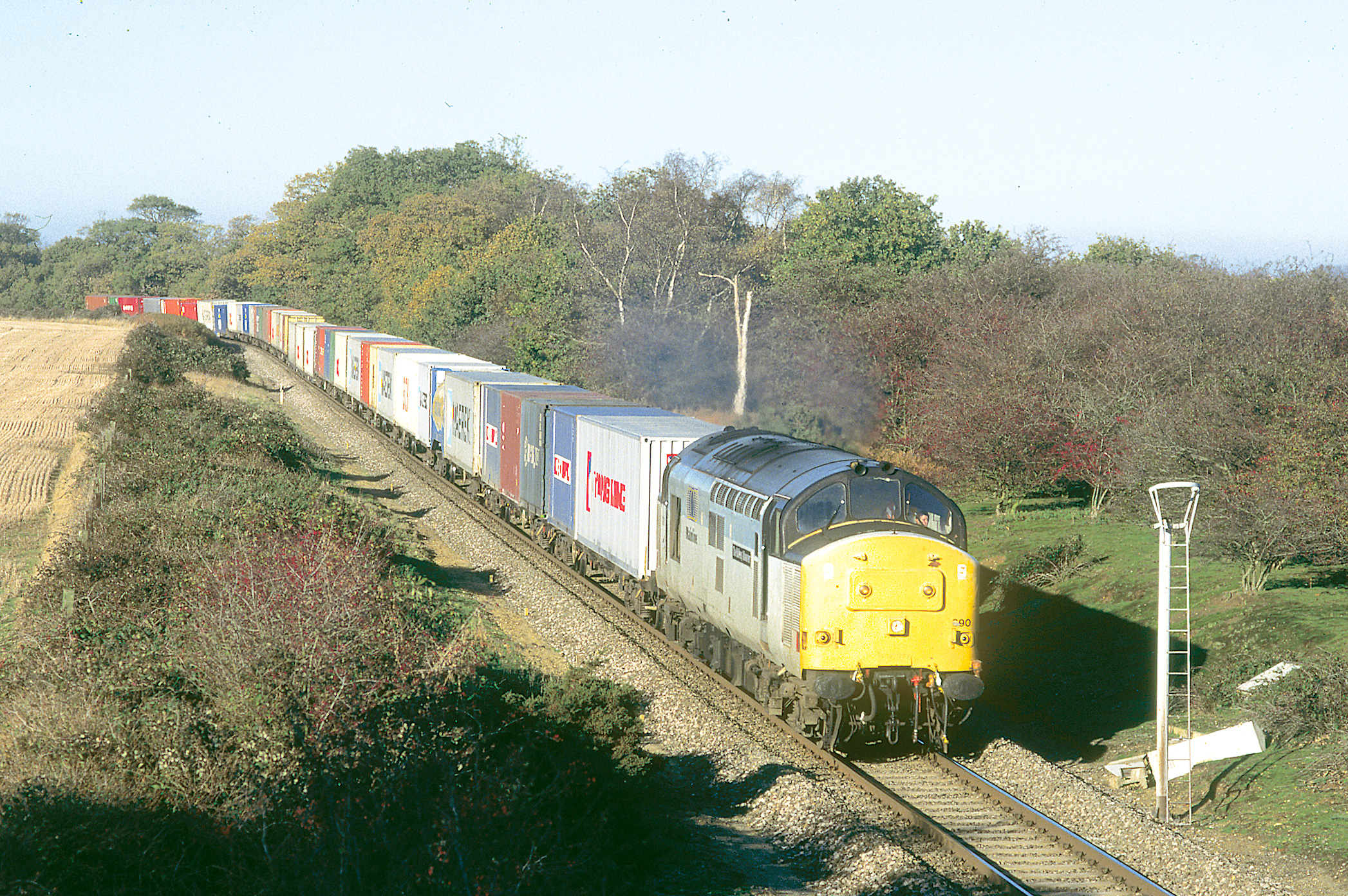 37890 at Levington on a Leeds to Felixstowe container train, 23rd November 1996. John Day