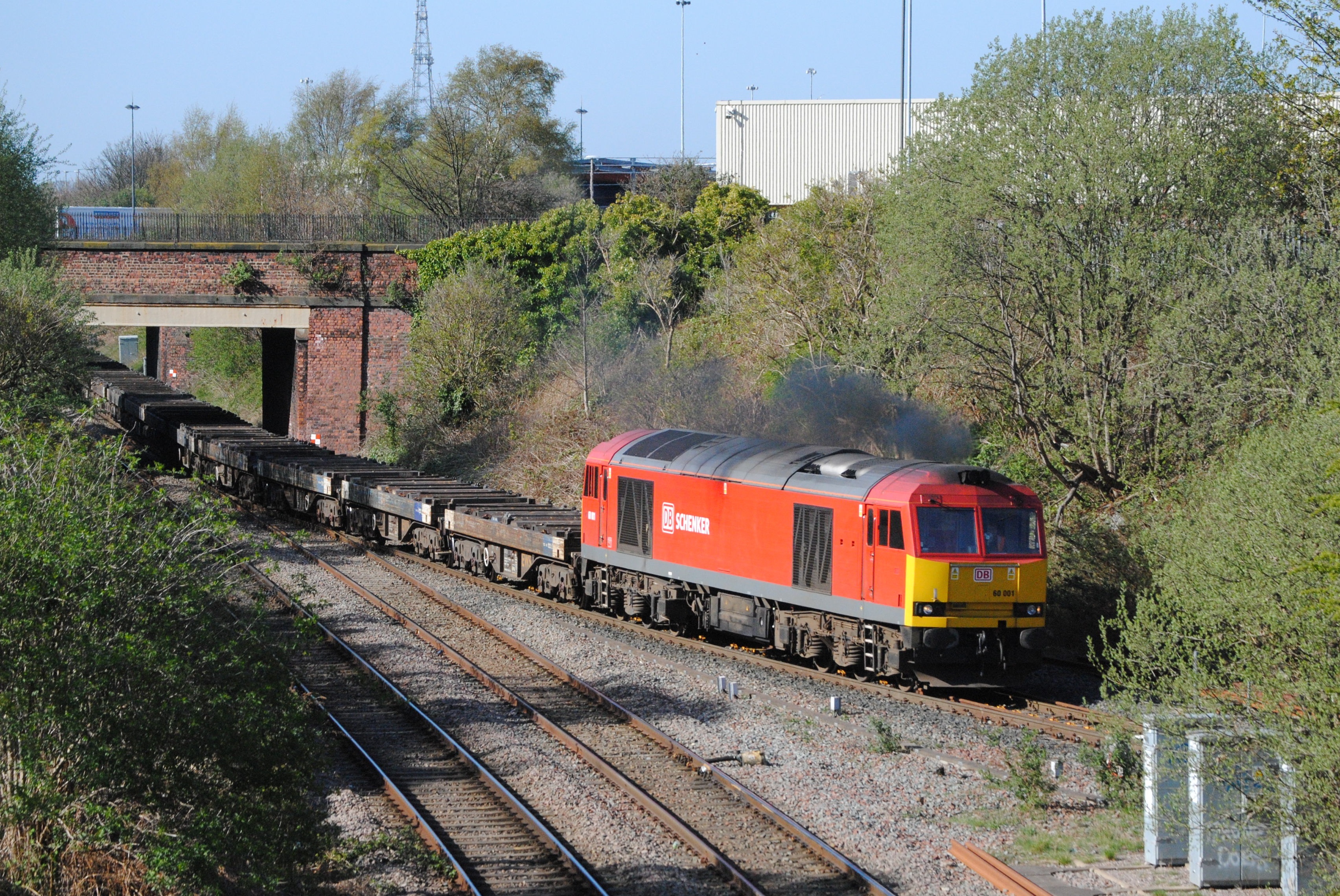 60001 at Edge Lane Junction working 6E14 16.10 FO Seaforth-Tinsley steel empties on 18th April 2014. John Cashen