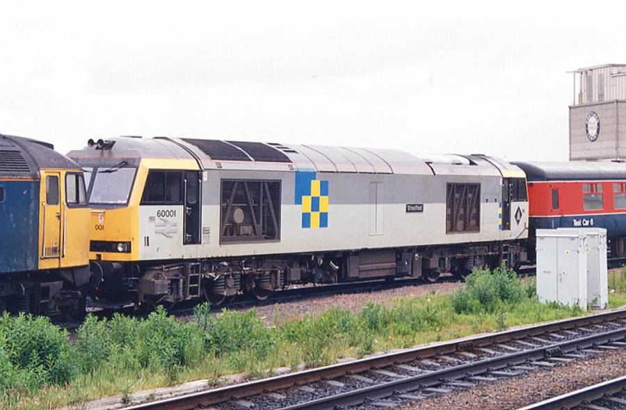 60001 stabled at Inverness with Test Car 6, 8th June 1990. Peter Cresswell