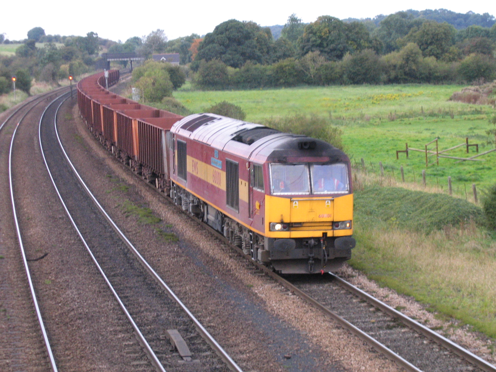 60001 with 6K24 Corus Santon to Immingham empty iron ore tipplers at Melton Ross, 5th October 2005. Andy Middlemass
