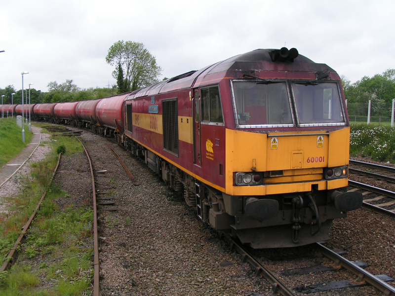 60001 at Whitacre Junction with 6M04 Port Clarence to Bedworth loaded bogie oil tanks, 25th May 2005. "A Driver"