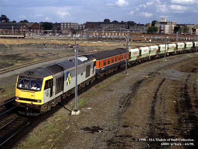 60001 on York avoiding line, en route to Highland main line trials, 4th June 1990. 53A Models of Hull Collection