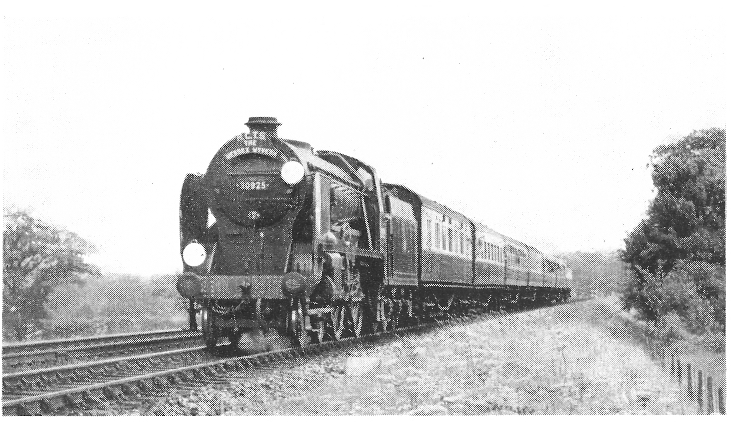 The Wessex Wyvern. 8th July 1956. The RCTS special train approaching Brockenhurst hauled by 30925. C.P. Boocock
Scanned from August 1956 RO. The final leg of this rail tour, from Andover to Waterloo, was worked by N15X 32329 Stephenson on its last day in regular service.